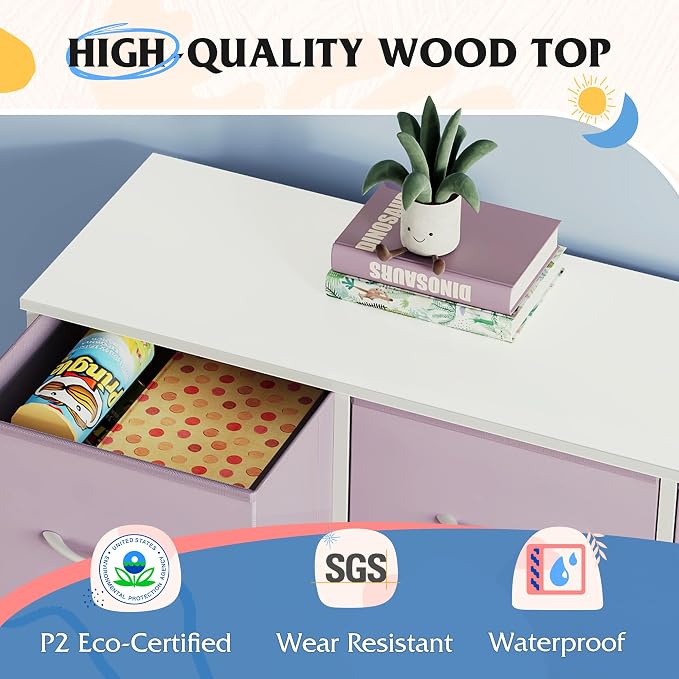 WLIVE Tall Dresser for Bedroom, 9 Drawer Chest of Drawers, Purple | 9 roomy fabric drawers, Tall storage design, Bedroom or closet use, Sturdy steel frame, Smooth wood tabletop