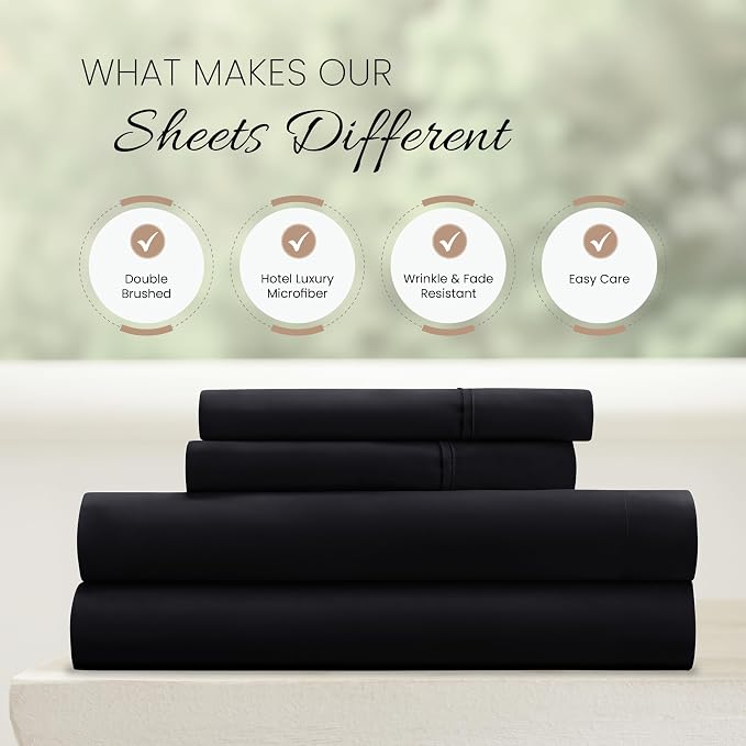 Linen Market Bed Sheets for California King Size Bed (Black) - Sleep Better Than Ever with These Soft and Cooling California King Sheets - Deep Pocket Fits 16" Thick Beds - 4 Piece Cal Sheet Set