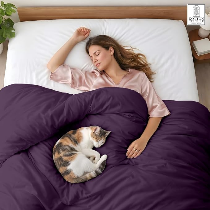 1 Pc 120"x120" Duvet Cover Super King Plus/Super Oversize King Size 100% Egyptian Cotton - 600 TC Comforter Cover, Zipper Closure & Corner Ties - Fits Only Extra Large Inserts - Plum