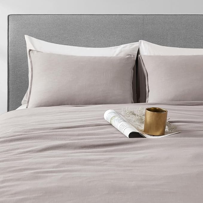 DAPU Linen Duvet Cover Set - French Linen Cotton Blend Natural Flax Soft Breathable Bedding 3 Pcs Set - 1 Duvet Cover 2 Pillowcases (Gray, King)