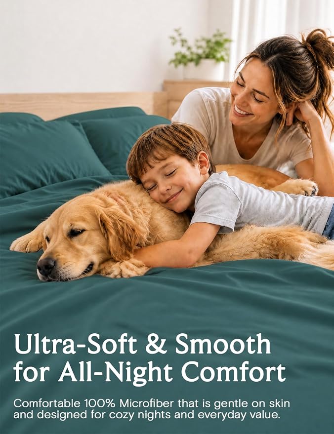 LuxClub King Size Sheets Set, Deep Pocket King Sheets Bed Sheets 4PC, Cooling Sheets King Size Breathable, Soft Hotel Luxury Bedding Wrinkle Free, Silky Fitted Sheet & Pillowcase Sets, Emerald Green | LuxClub Silky Fitted Sheet & Pillowcase Sets, Breat...