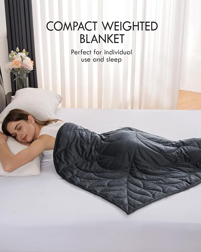 Kaisa Weighted Lap Blanket for Adults, 7 lbs 41" x 53", Leaf Pattern, Gray | Washable Weighted Blankets, Small Portable Blanket for Relaxation, Cozy Luxury Crystal Velvet All-Season Heavy Blanket
