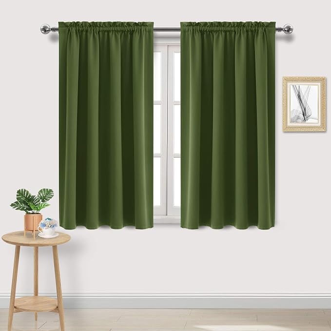 DWCN Blackout Curtains for Bedroom 52 x 54 Inch Long Olive Green 2 Panels | Room Darkening, Thermal Insulated, Light Blocking, Rod Pocket Drapes, Noise Reducing Window Treatments
