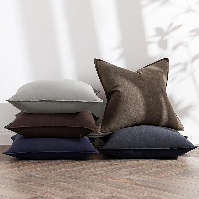 MIULEE Decorative Linen Euro Sham Pillow Covers 24x24 Inch Coffee | Boho Farmhouse Fall Autumn Couch Throw Pillows for Bed, Pack of 2 Accent Modern Pillowcases, Sofa Livingroom Home Decor