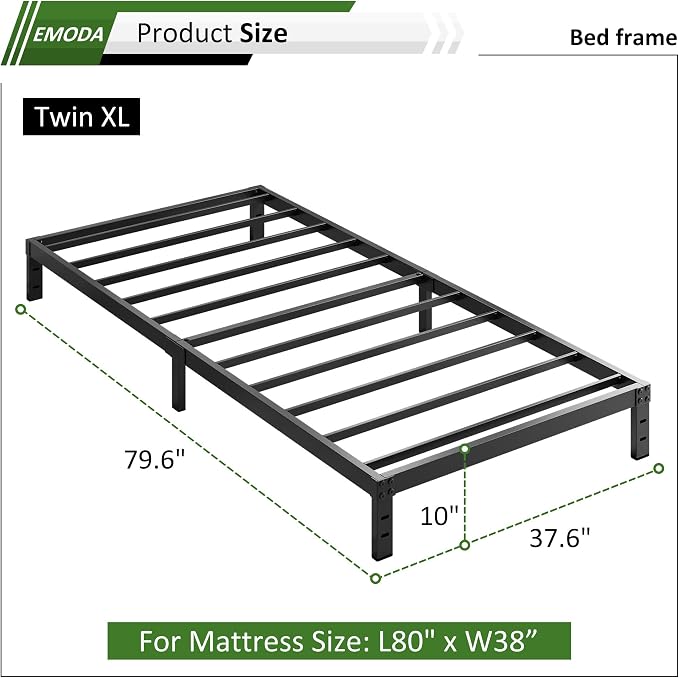 EMODA 10 Inch Twin XL Bed Frames No Box Spring Needed | Heavy Duty XL Twin Metal Platform Bed Frame, Noise Free, Easy Assembly, Black