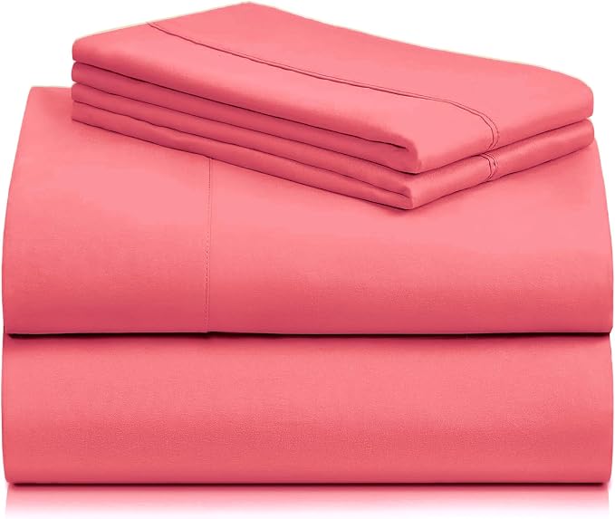 LuxClub Full Size Sheets, Cooling & Soft Deep Pocket Bed Sheets, 4PC | LuxClub Silky Fitted Sheet & Pillowcase Sets, Breathable Hotel Luxury Bedding for Mattress Wrinkle Free, Vermilion