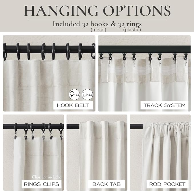QJmydeco Buttercream Living Room Curtains 102 Inches Long for 103 Inch Tall Window Drapes 100% Blackout Curtains for Bedroom Noise Reduction Curtains Farmhouse Style 2 Panels Beige Wheat Oatmeal