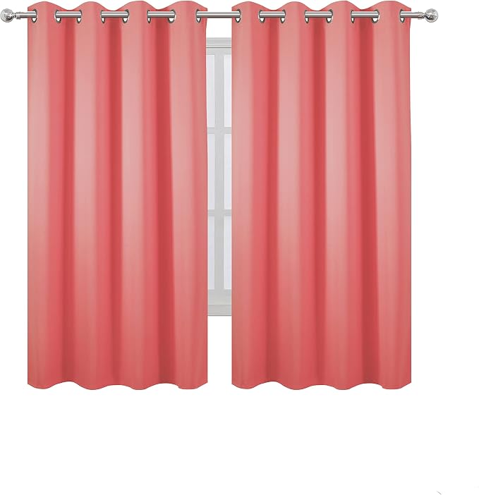 Coral Blackout Curtains 66 x 63 Inch Length/Set of 2 Curtain Panels/Thermal Insulated Room Darkening Blackout Curtains for Bedroom