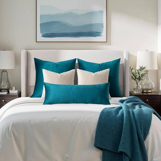 MIULEE 28x28 Inch Pack of 2 Euro Velvet Throw Pillow Covers Teal | Soft Solid Decorative Euro Sham, Modern Luxury Home Decor, for King Bed Sofa Couch Bedroom Livingroom