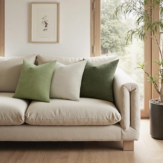 MIULEE Olive Green Chenille Couch Throw Pillow Covers, 20x20 | Set of 2, Soft Modern Farmhouse Style, Decorative Pillowcases for Sofa Living Room Bed, Home Decor
