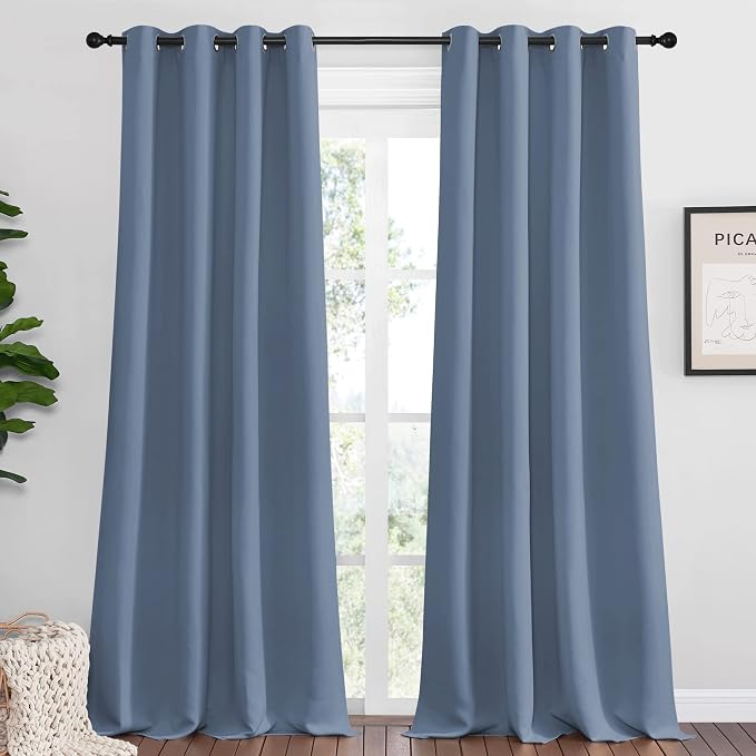 NICETOWN Room Darkening Curtain Panels, 2 Panels, 55 x 108-inch, Stone Blue | 108" Length for Bedroom Living Room, Thermal Insulated Blackout Draperies for Home Decoration, Total Privacy