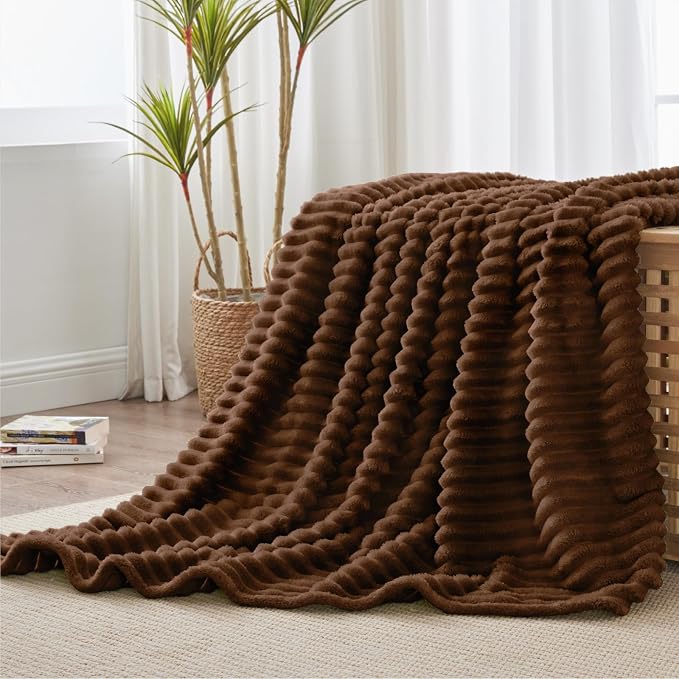 BEDELITE Ribbed Fleece Throw Blanket for Couch, Chocolate Brown, 50"x70" | Ultra-Soft Plush Fleece, Warm Yet Lightweight, Ribbed Texture, Home Decor, Machine Washable, Giftable, All-Season Use