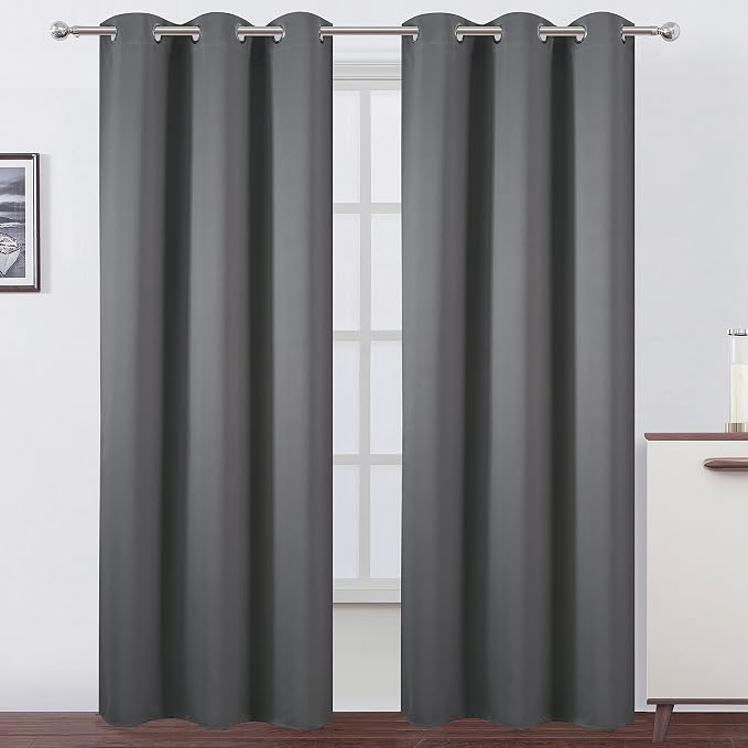 Grey Thermal Blackout Curtains/38 x 84 Inch/Set of 2 Panels Room Darkening Curtains for Bedroom