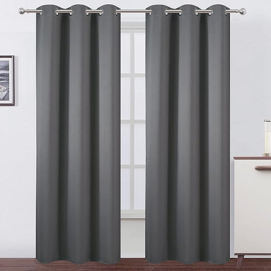 Grey Thermal Blackout Curtains/38 x 84 Inch/Set of 2 Panels Room Darkening Curtains for Bedroom