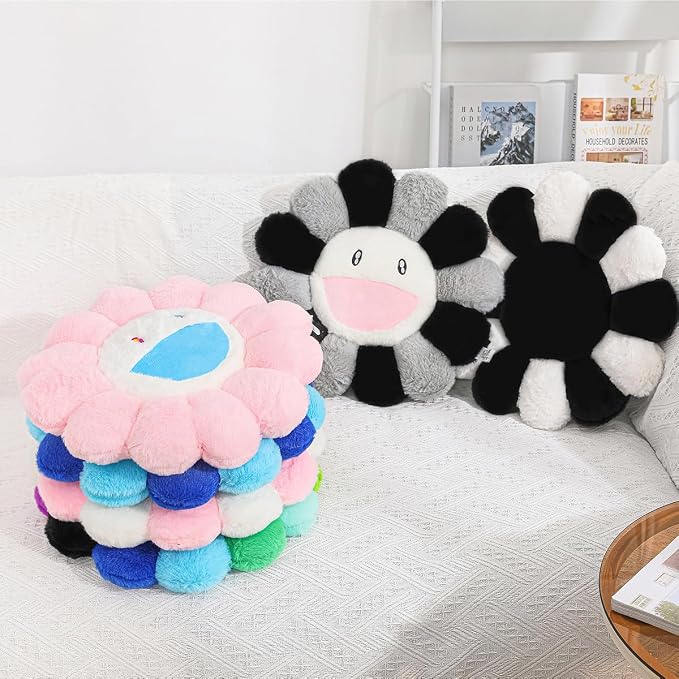 FIONOUT Decorative Flower Pillow, Smile Face Throw Pillow, 15.7 Inch | Unique Smile Face Flower Design With Soft Plush and Full PP Cotton Filling For Relaxing Support and Cute Room Decor.
