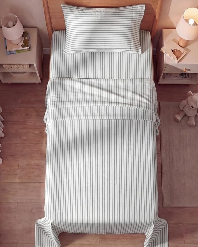 Twin Size 3 Piece Sheet Set - Breathable & Cooling Sheets - Grey Stripes | Hotel Luxury Bed Sheets for Women & Men, Deep Pockets, Easy-Fit, Extra Soft and Wrinkle Free Sheets, Oeko-Tex Bed Sheet Set