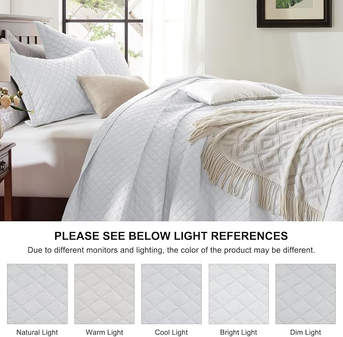 SunStyle Home Twin Quilt Set, Lightweight Bedding Summer Bedspreads,White | Soft Coverlet With 2 Pillow Shams,Morden Style Quilts for All Season, Suitable for Bed,Couch,Bedroom,Guest Room,68"X86"