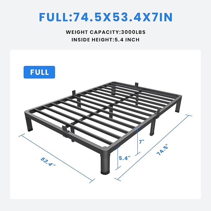 MAF 7 Inch Full Size Metal Platform Bed Frame with Round Corner Legs | Mattress Slide Stopper, 3000 LBS Heavy Duty Steel Slats Support, Noise Free, No Box Spring Needed, Easy Assembly, Anti-Slip