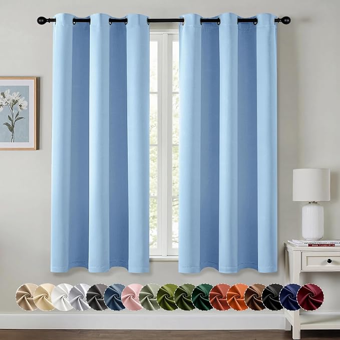 MIULEE Blackout Curtains for Bedroom 2 Panels 40 x 63 Inch Long Sky Blue | Thermal Insulated, Living Room Darkening Grommet Drapes, Noise Reducing, Light Blocking Window Treatments