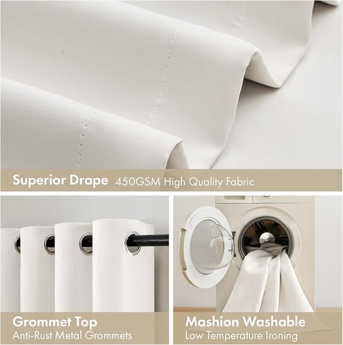 MIULEE Ivory 100% Blackout Curtains for Bedroom 90 Inch Long 2 Panels Set | 2 Thick Layers Thermal Insulated Window Curtains with Black Liner, Noise Reducing Grommet, Drapes for Living Room