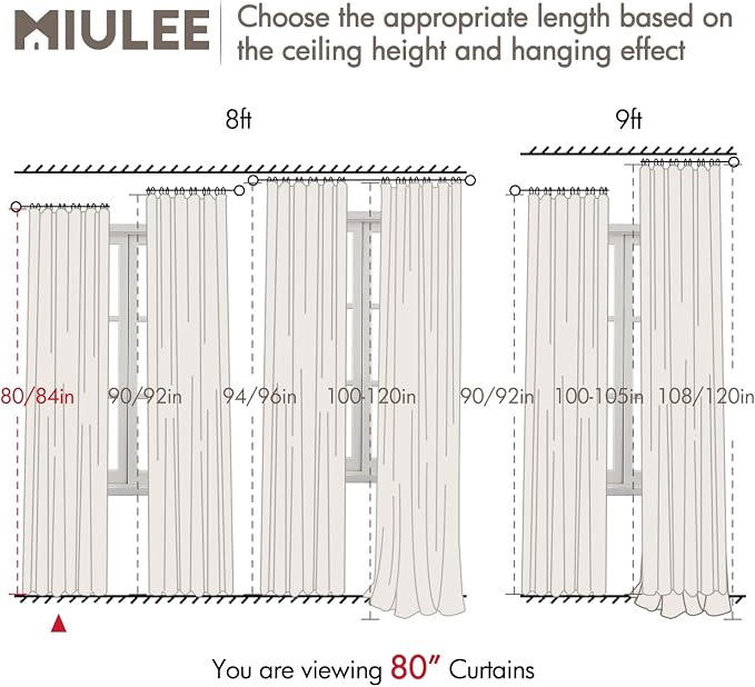 MIULEE 100% Blackout Back Tab Pleat Linen Curtains 50" Wx80 L,Birch | 2 Panels,Thick Faux Linen,Textured Drapes,with Hooks,for Bedroom Living Room,Black Out,Room Darkening