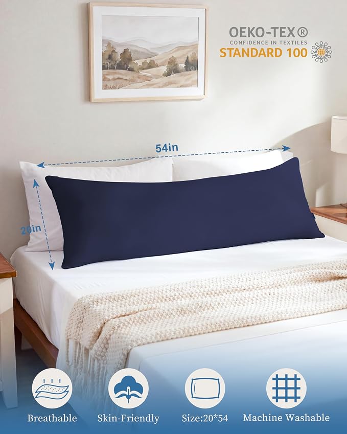 YZ HOME Full Body Pillow Insert -Large Long Bed Pillow for Side Sleeper | Full Body Pillow for Adults, Adjustable Height, Long Sleeping Breathable Bed Pillow-(Navy, 20x54'')