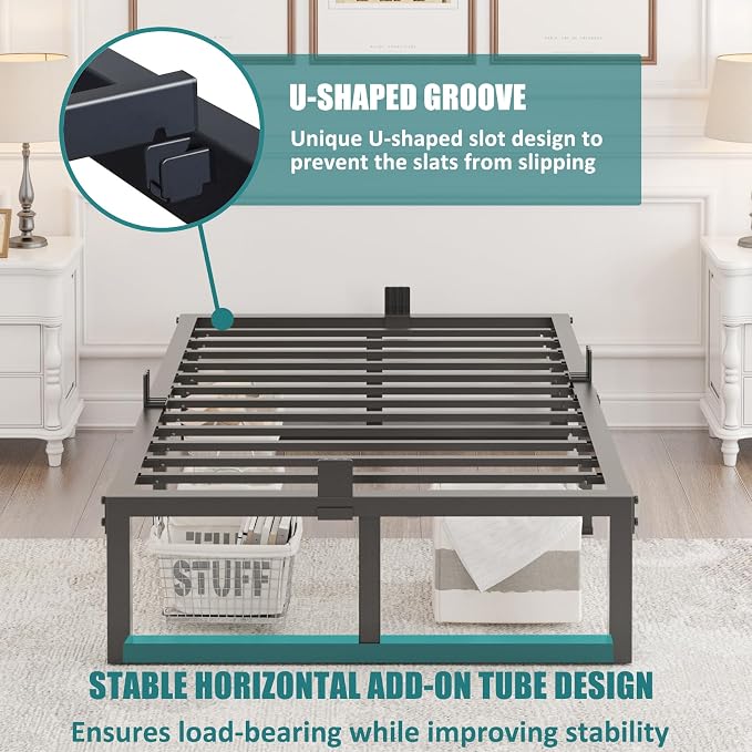 Yitong Angel Twin XL Size Bed Frame, 14 Inch Heavy Duty Support 3500 lbs Metal Platform, No Box Spring Needed/Noise Free/Non-Slip/Steel Slat Support/Easy Assembly