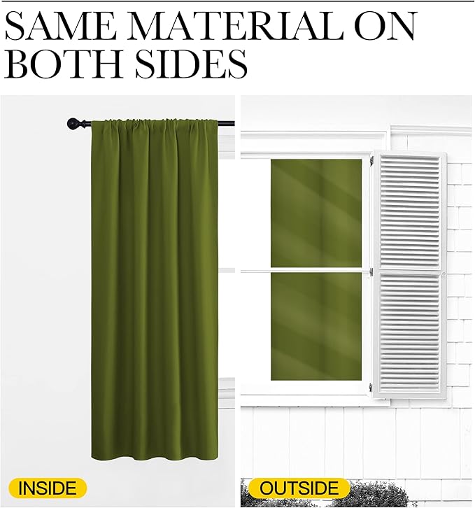 NICETOWN Window Curtains Blackout Drapes for Christmas Decoration, Thermal Insulated Solid Rod Pocket Blackout Curtains/Draperies for Living Room (One Pair,42 by 63-Inch,Olive Green)