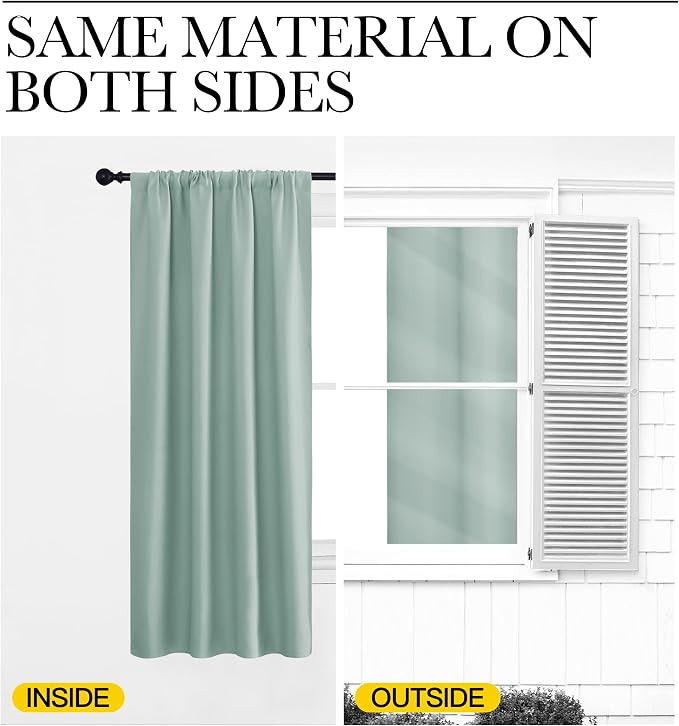 NICETOWN Curtains for Living Room 2 Panels, Rod Pocket Thermal Drapes for Bedroom, Room Darkning Fresh Shading Blinds Modern Home Decoration for Girls, W42 x L63 in per Panel, Seafoam Green