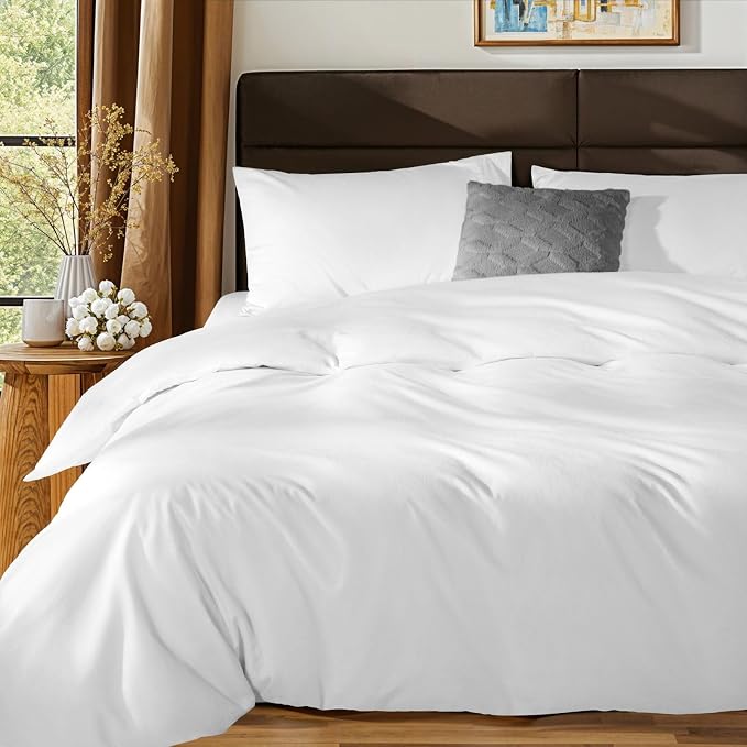 SONORO KATE 1000 Series 100% Egyptian Cotton Queen Duvet Cover Set,3PC | Long Staple Cotton,Sateen Weave,Soft,Breathable,Luxury Hotel Bedding,All-Season,Hidden Zipper Closure,White