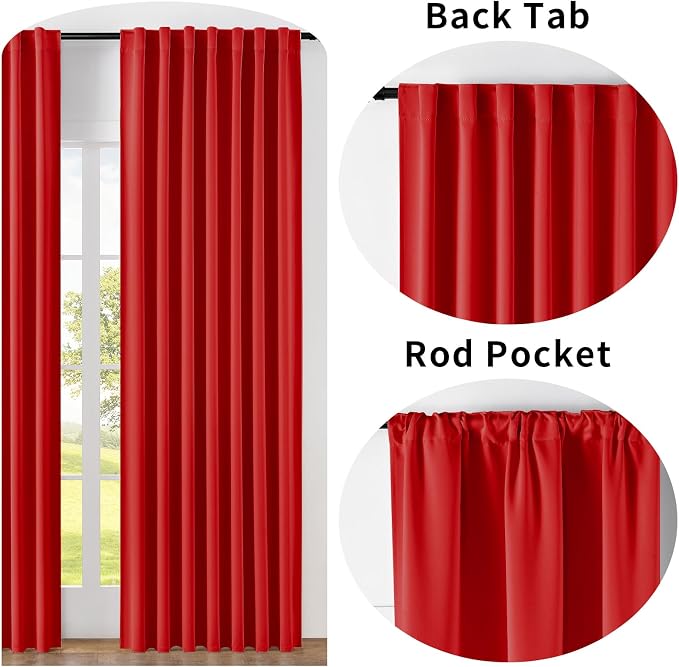 Joydeco Blackout Curtains 84 Inch Long for Bedroom, Thermal Insulated Black Out Curtains 2 Panels Set, Room Darkening Drapes for Living Room Window (W52 x L84 Inch, Red)