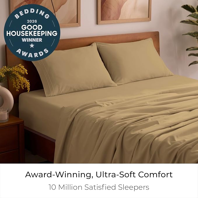 Mellanni Iconic 4-Piece, Ultra Soft Sheet Set (Full, Gold) | 10M+ Sleepers. Lab-tested: Sleeps Cool, Stays Bright, Strong, Smooth. Good Housekeeping Best Bedding, 7 yrs running.