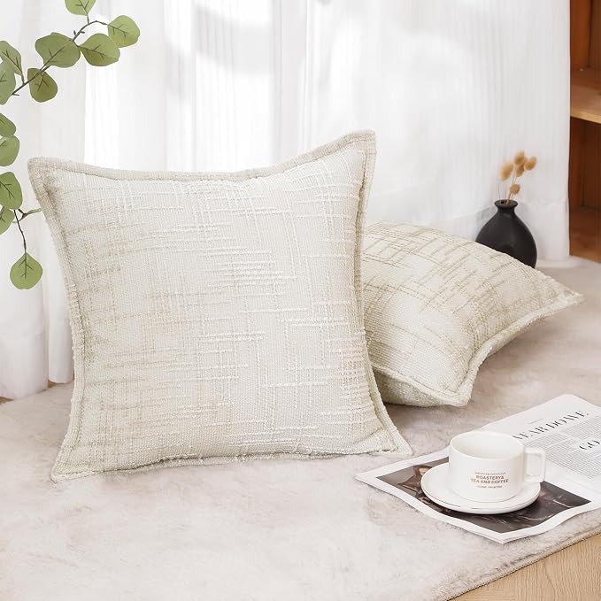 HPUK Chenille Throw Pillow Covers 18x18 Inch, Soft Woven Texture, Set of 2 | Plush woven texture, invisible zipper, couch sofa bed bedroom living room decor, square cushion covers, inserts not included
