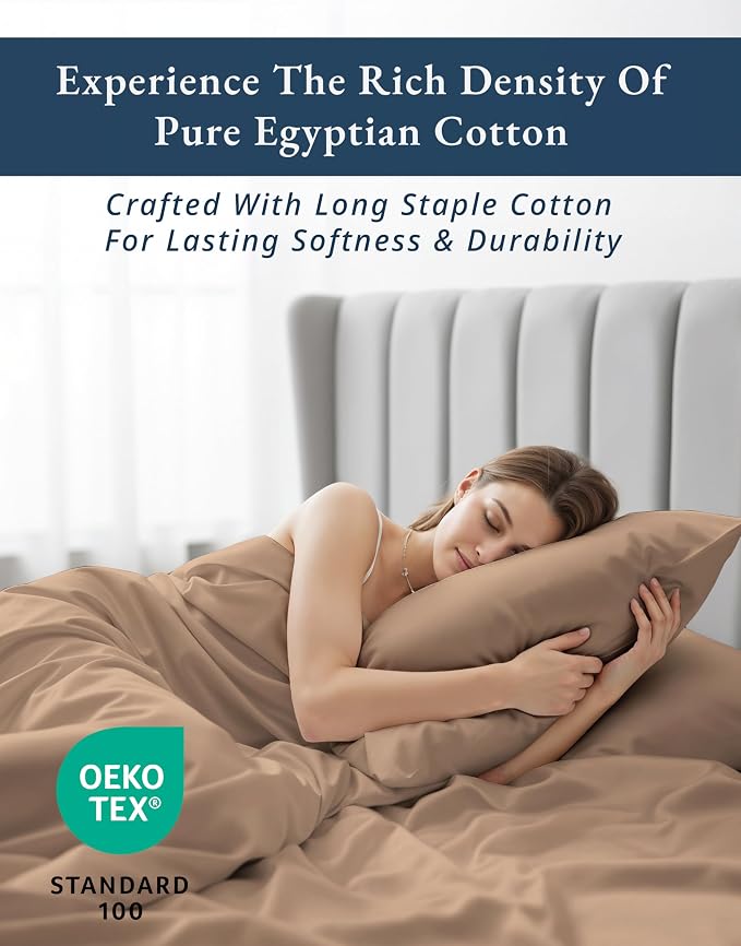 LANE LINEN Cal King Sheets 100% Egyptian Cotton Sateen - Taupe | Cali King Sheets - 4-Piece Set, Long-Staple Egyptian Cotton, For A Cool, Restful Sleep, Buttery-Soft Silky Sateen