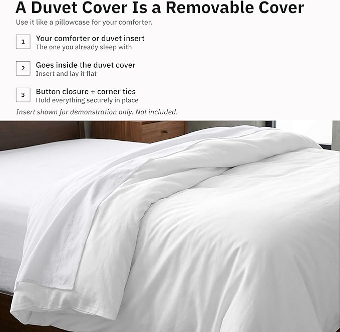 California Design Den Cotton Sateen Full/Queen Duvet Cover, Antique White | Duvet Cover Only, Comforter Not Included, Backed by Good Housekeeping Seal, Button Closure & Corner Ties