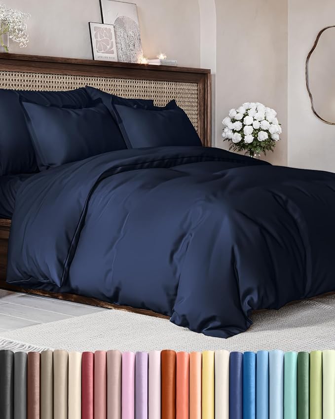 Duvet Cover Super Queen Size - 3 Piece with Zipper Closure - Navy Blue | Extra Soft, Breathable, Super Queen Duvet Cover 98" x 90" w/ 2 Pillow Shams, Zipper Closures & Ties, Women, Men, Kids & Teens