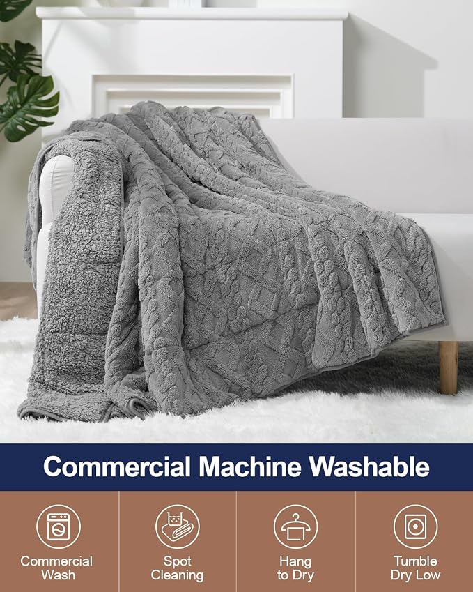 Ultra Soft Sherpa Weighted Blanket for Adults, 80"x87" 15lbs Heavy Blankets | Cozy Comfort for Relaxing Nights, Double-Sided Fluffy Sherpa & Fleece, Double Inner Layers-No Bead Bunching, Even Weight