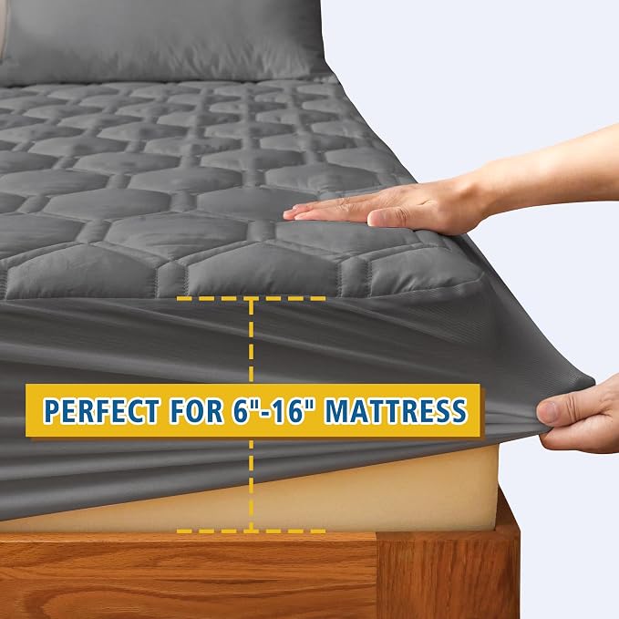 Waterproof Mattress Pad Twin Size, Breathable Mattress Protector with 6-16” Deep Pocket, Gray