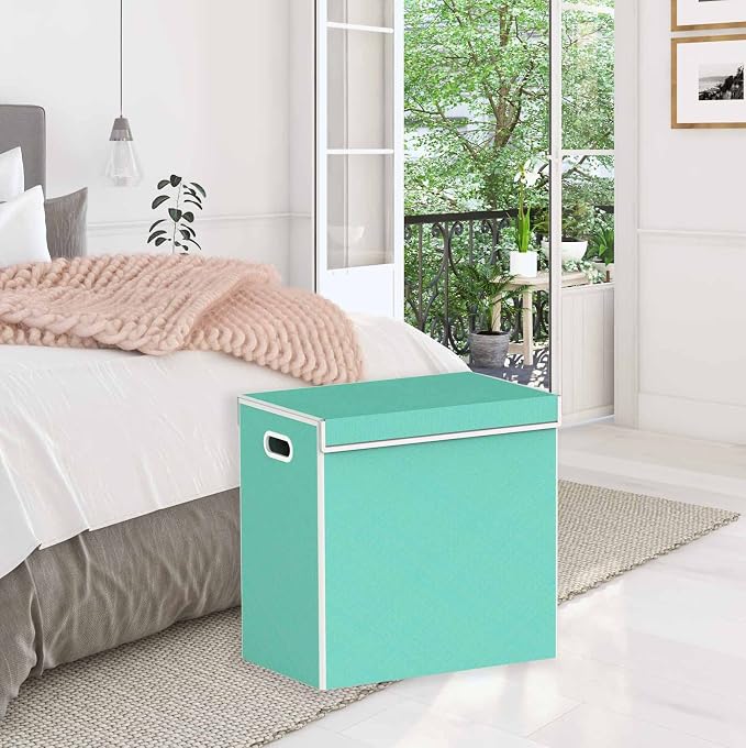 Simple Houseware Double Laundry Hamper with Lid & Removable Bags, Turquoise | with Handles for Bedroom, Laundry Room, Bathroom