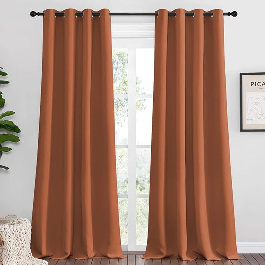 NICETOWN Blackout Curtains for Sliding Door 2 PCs 55 x 108-in Burnt Orange | Blocking Out Sunlight Window Treatment Modern Design Grommet Curtain Panels for Dining Room