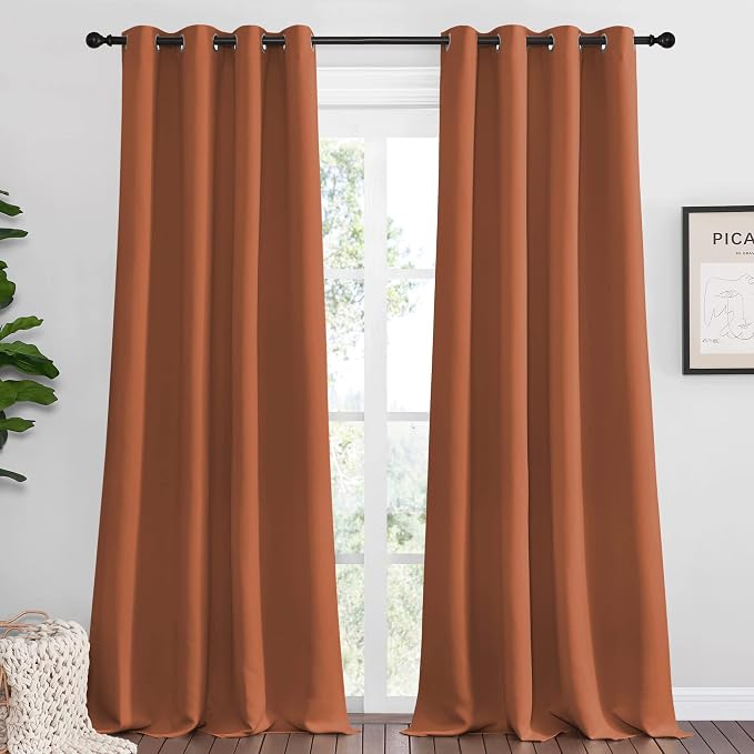 NICETOWN Burnt Orange Blackout Curtains for Sliding Door - 55 by 96, 2 Pieces, Blocking Out Sunlight Window Treatment Modern Design Grommet Curtain Panels for Dining Room