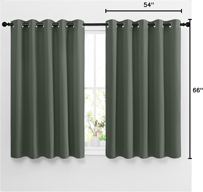 NICETOWN Bedroom Blackout Curtains for Kitchen Window - Window Treatment Thermal Insulated Solid Grommet Sound Reducing for Kitchen/Nursery, Dark Mallard, 2 Panels, W66 x L54