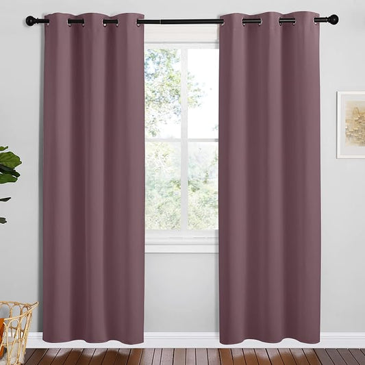 NICETOWN Dry Rose Room Darkening Curtains for Kitchen, Set of 2, 42 x 78-in | Window Treatment Thermal Insulated Solid Grommet Room Darkening Curtains/Drapes for Bedroom