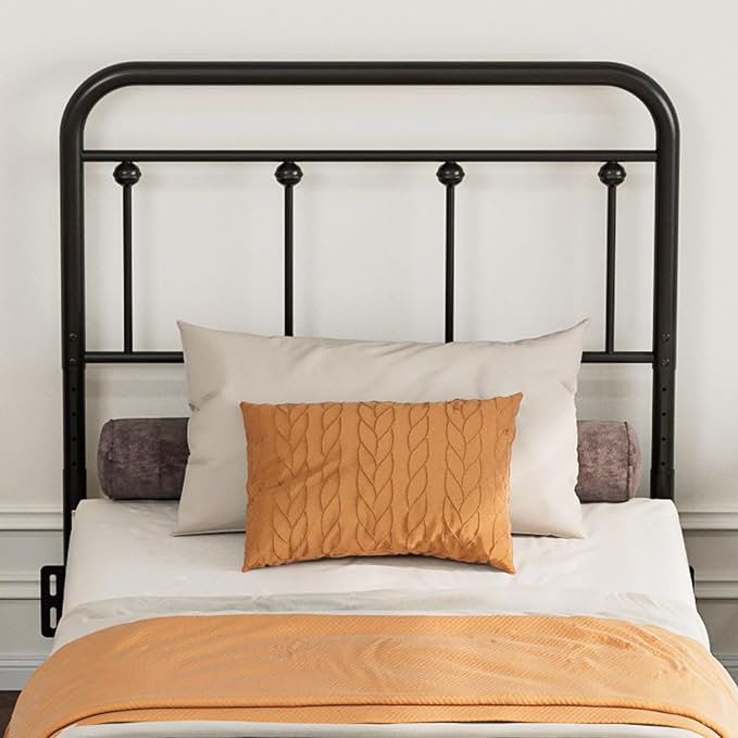Victorian Metal Twin/Twin XL Headboard, Adjustable Height, Black | Sturdy Steel Twin Size Head Board Only, Bed Frame Brackets Adapter, Farmhouse Vintage Style, Easy Assembly