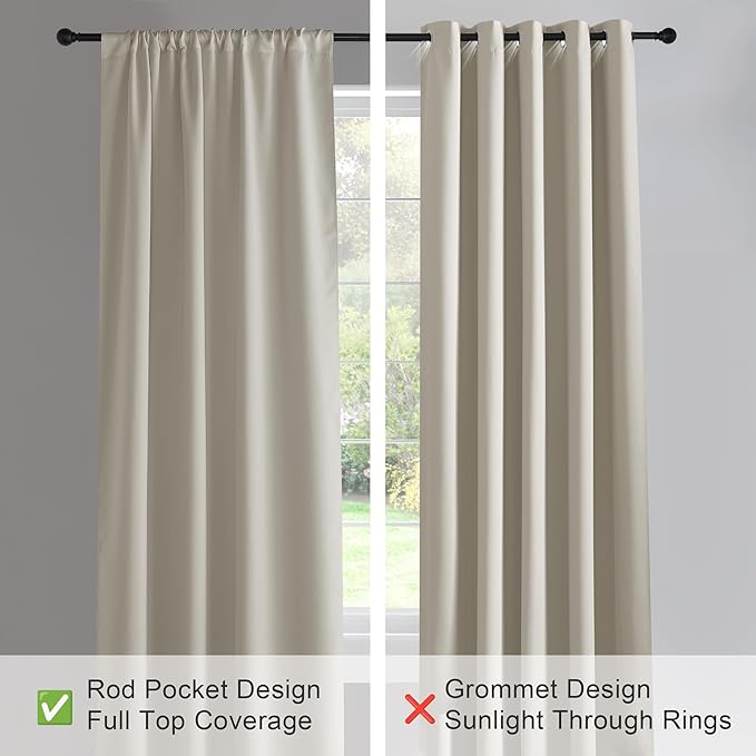 PONY DANCE Cream Window Curtain Panels 40 inch Length - Thermal Insulated Room Darkening Drapery Rod Pocket for Kitchen/Bathroom/RV Camper, W 42 x L 40, 2 Panels Set