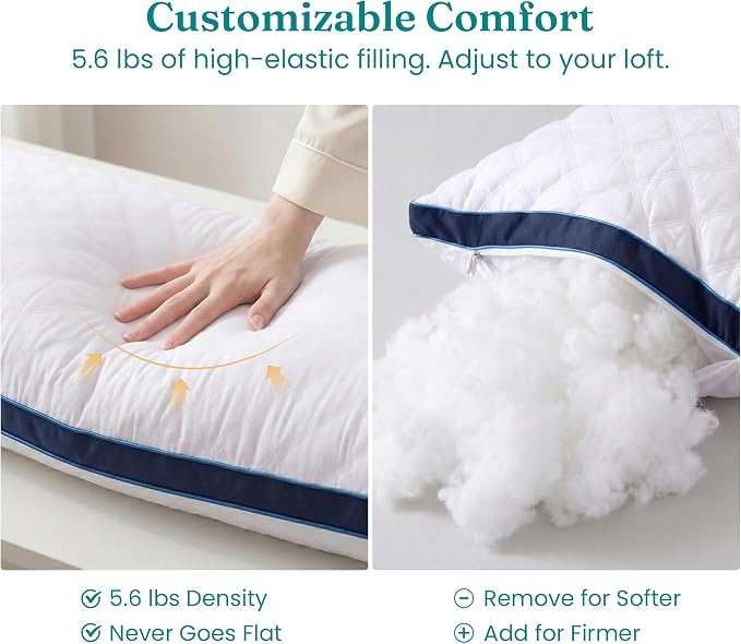 Oubonun Full Body Pillow for Side Sleeper, Adjustable Firm Long Bed Pillow | Extra Fill Plush Support - Large Quilted Loft Insert for Pregnancy Contour, Breathable Sweat-Absorbing Skin-Friendly Cushion