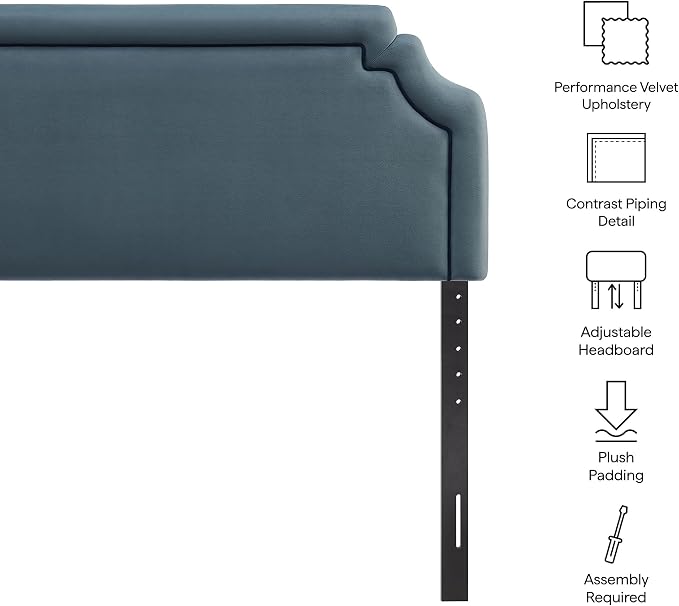 Modway Magnolia King Size Stain-Resistant Performance Velvet Headboard in Cadet Blue Midnight - Padded Cushioned Headboard with Adjustable Mounting Positions