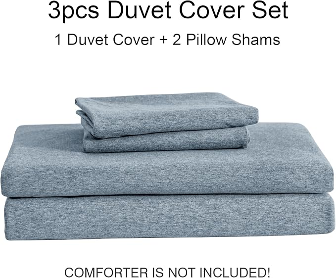 PURE ERA Jersey Knit Sheet Set Heather Blueish Grey California King | 100% Cotton, 3 Piece Set, T Shirt Soft, Breathable, Envelope Closure Pillowcases, Hidden Zipper, 8 Ties, No Insert, Modern