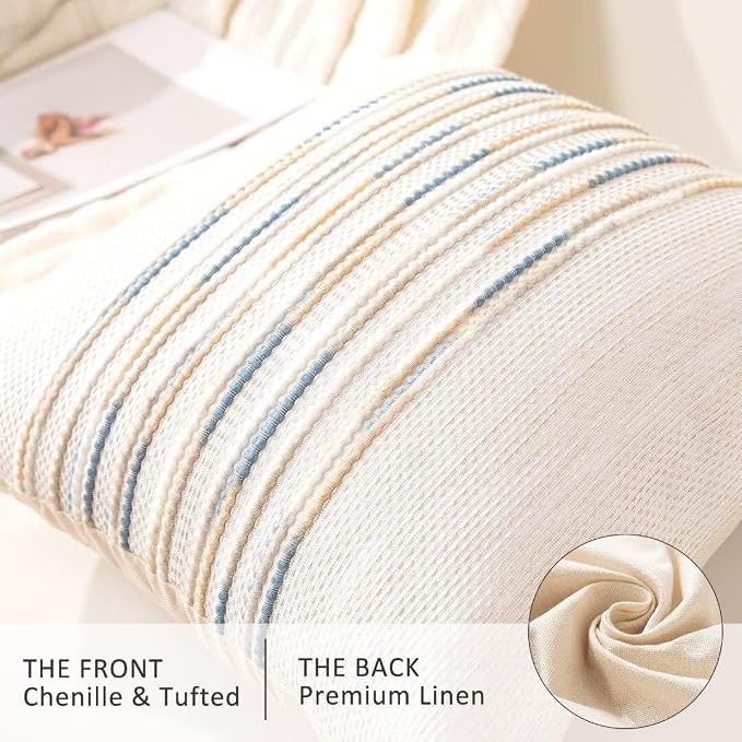 Boho Throw Pillow Covers Decorative Neutral Farmhouse Pillow case | 18x18 Set of 2 Cushion Case Striped Square Pillows Cover Couch Pillow Cases Accent Pillowcase for Sofa Bed,Yellow Blue