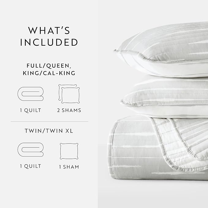Merit Linens Soft Quilt Coverlet Bedding Set - Reversible Patterns - King/Cal-King Light Gray